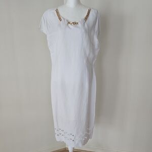 White Midi Dress with Gold Chain Detail